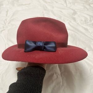 Satya Twena Burgundy Fedora with Navy Bow